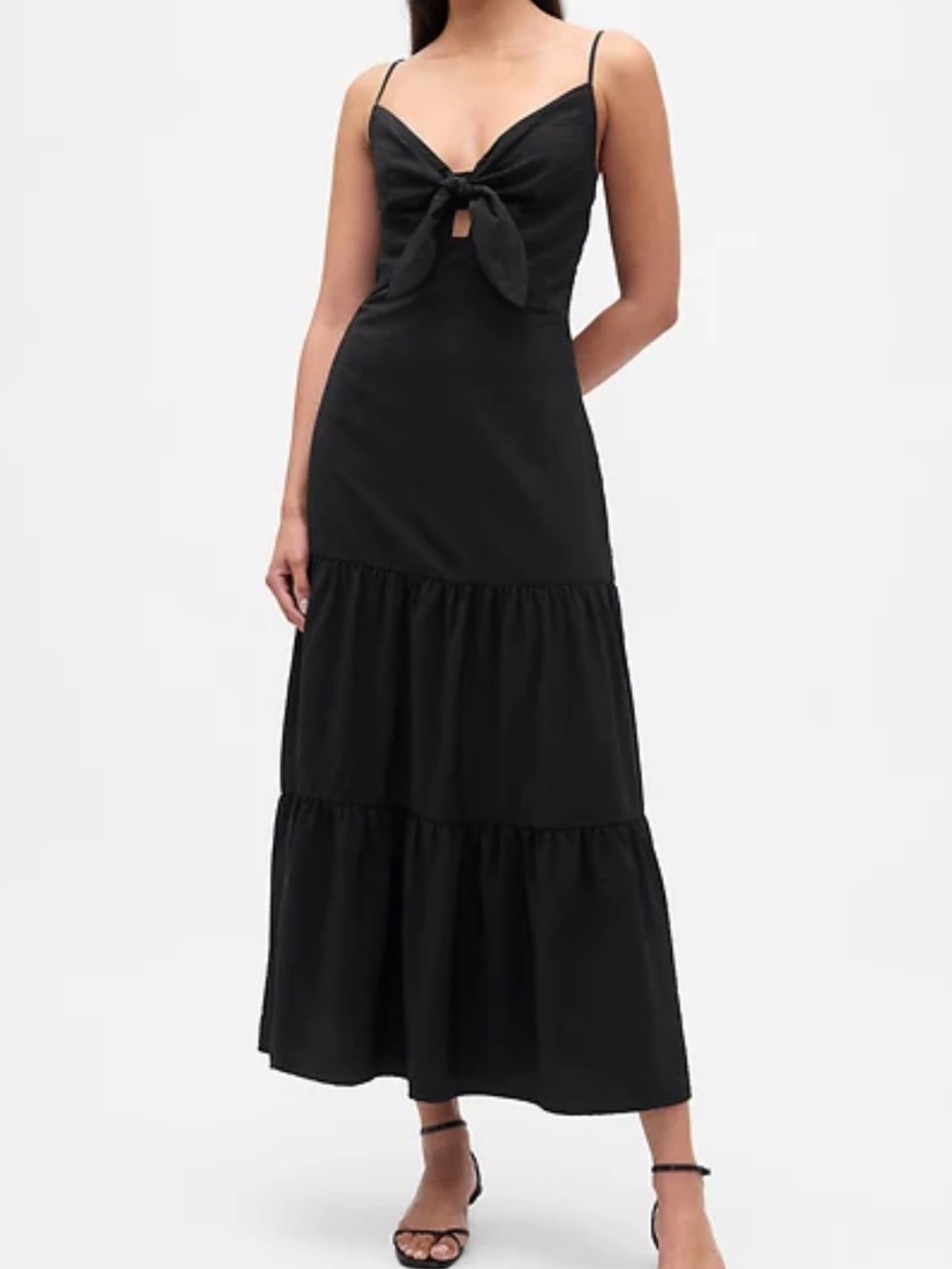 NWT Gap Black Tie-Front Tiered Maxi Dress small